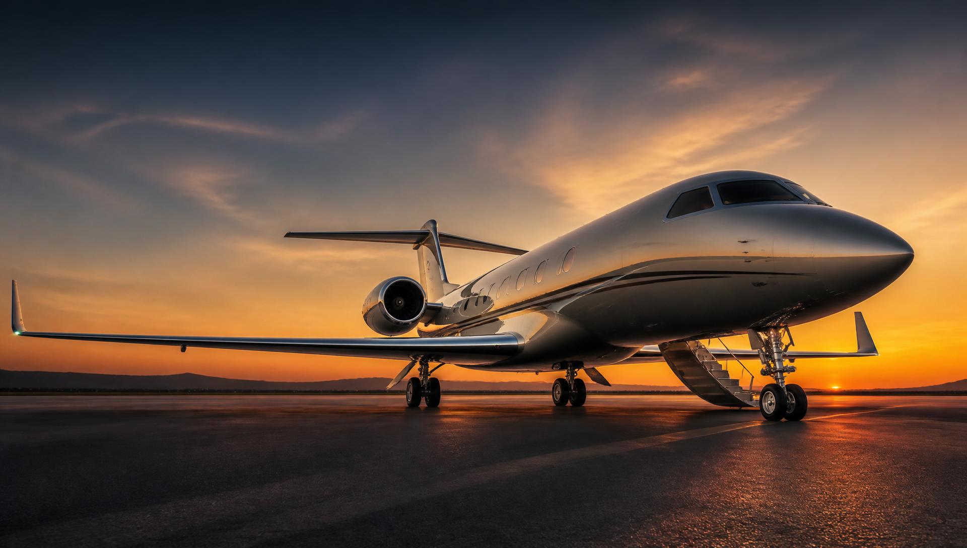 Private jet at sunset ready for departure