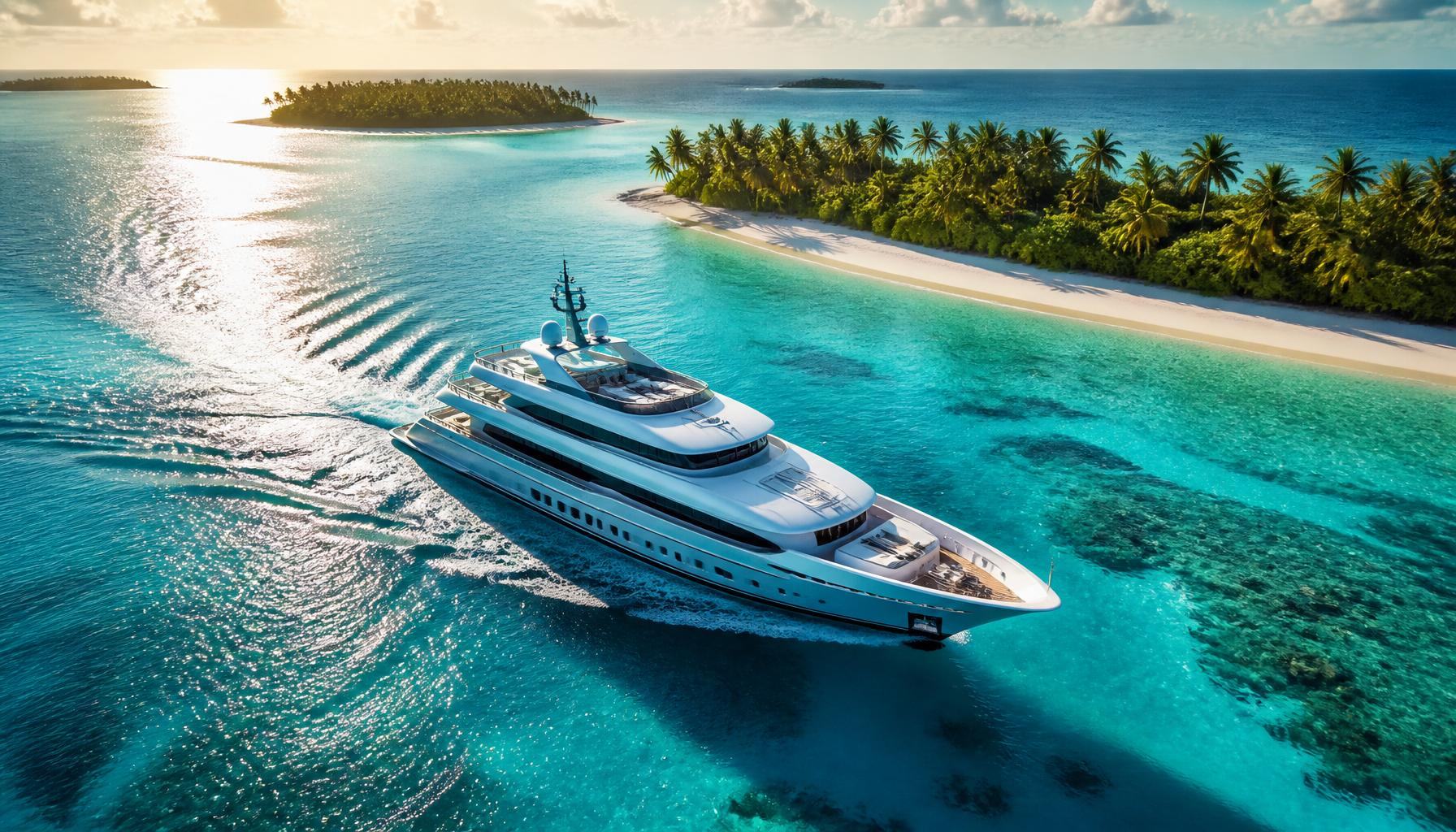 Luxury superyacht cruising through turquoise Caribbean waters