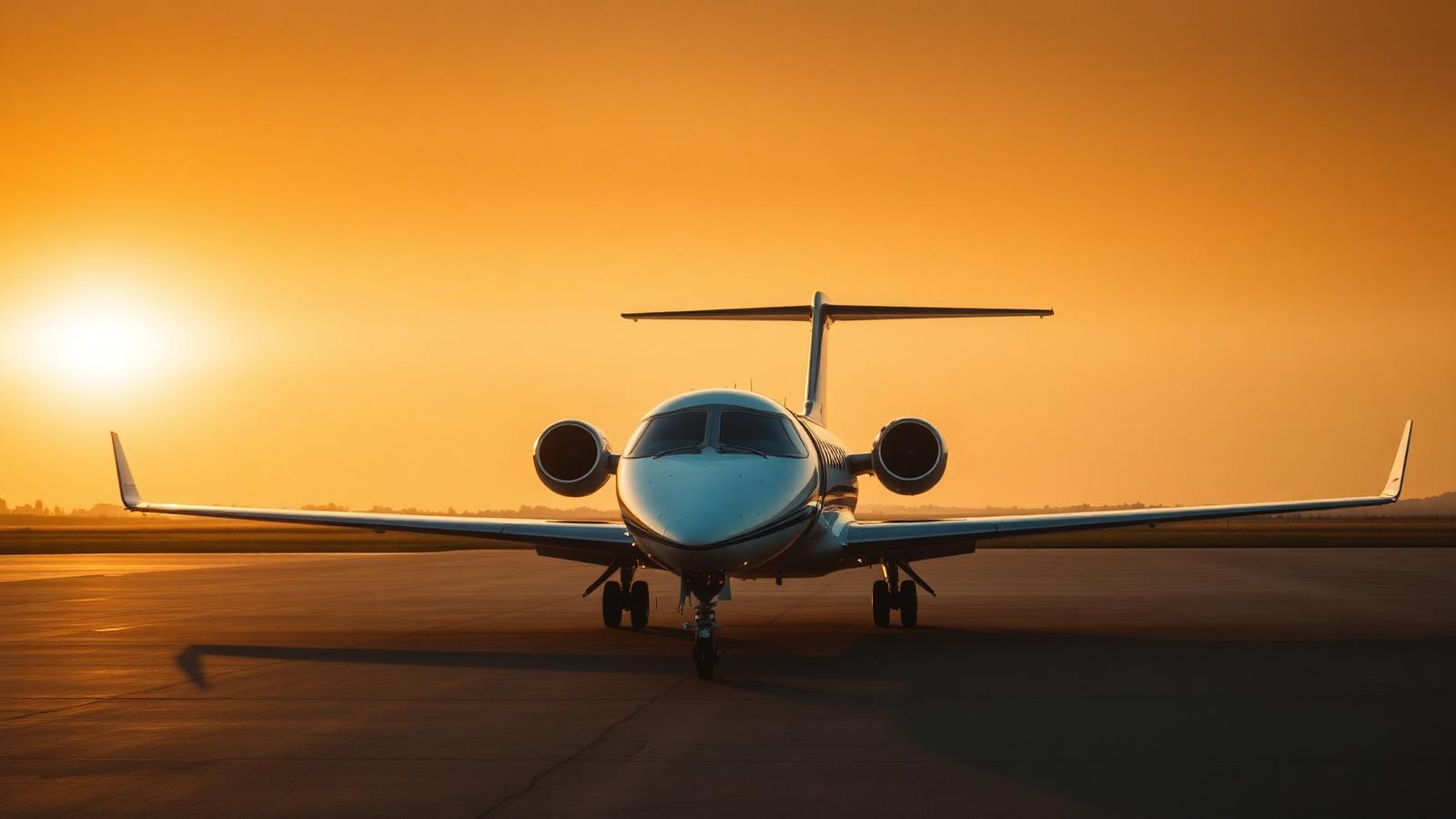 Private jet on tarmac at golden hour, the kind of aircraft most frequently listed as an empty-leg.