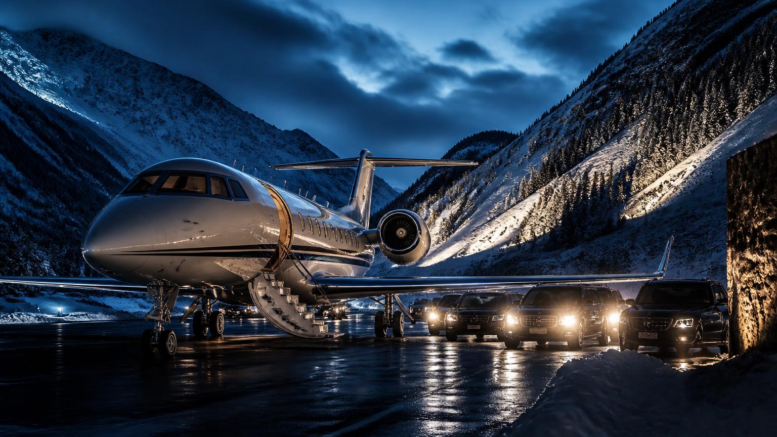 Private jet on the apron ahead of World Economic Forum Davos in Davos, Switzerland
