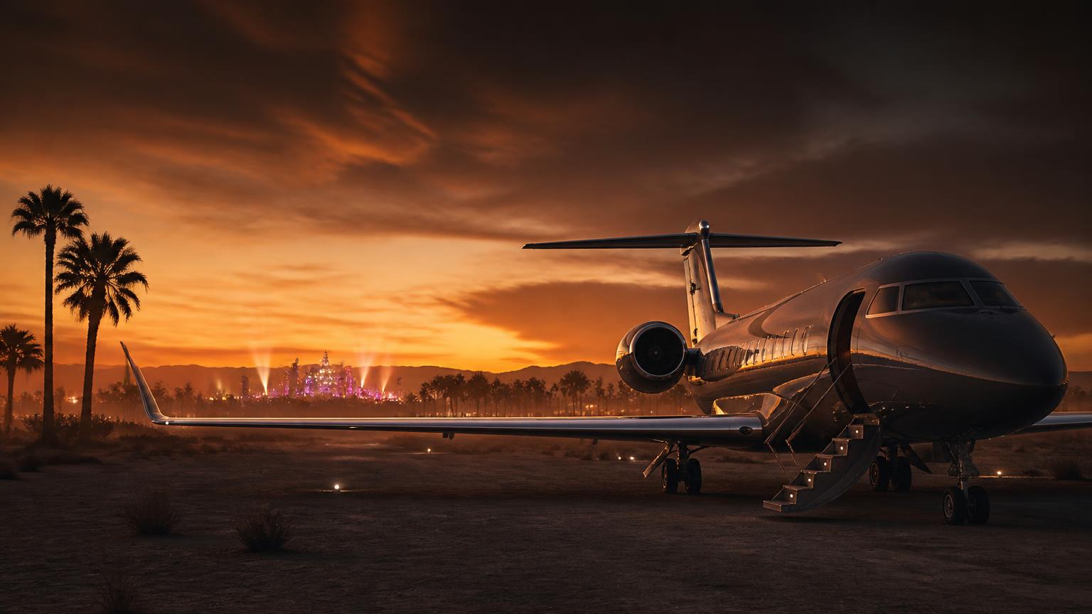 Private jet on the apron ahead of Burning Man in Black Rock City, Nevada, United States