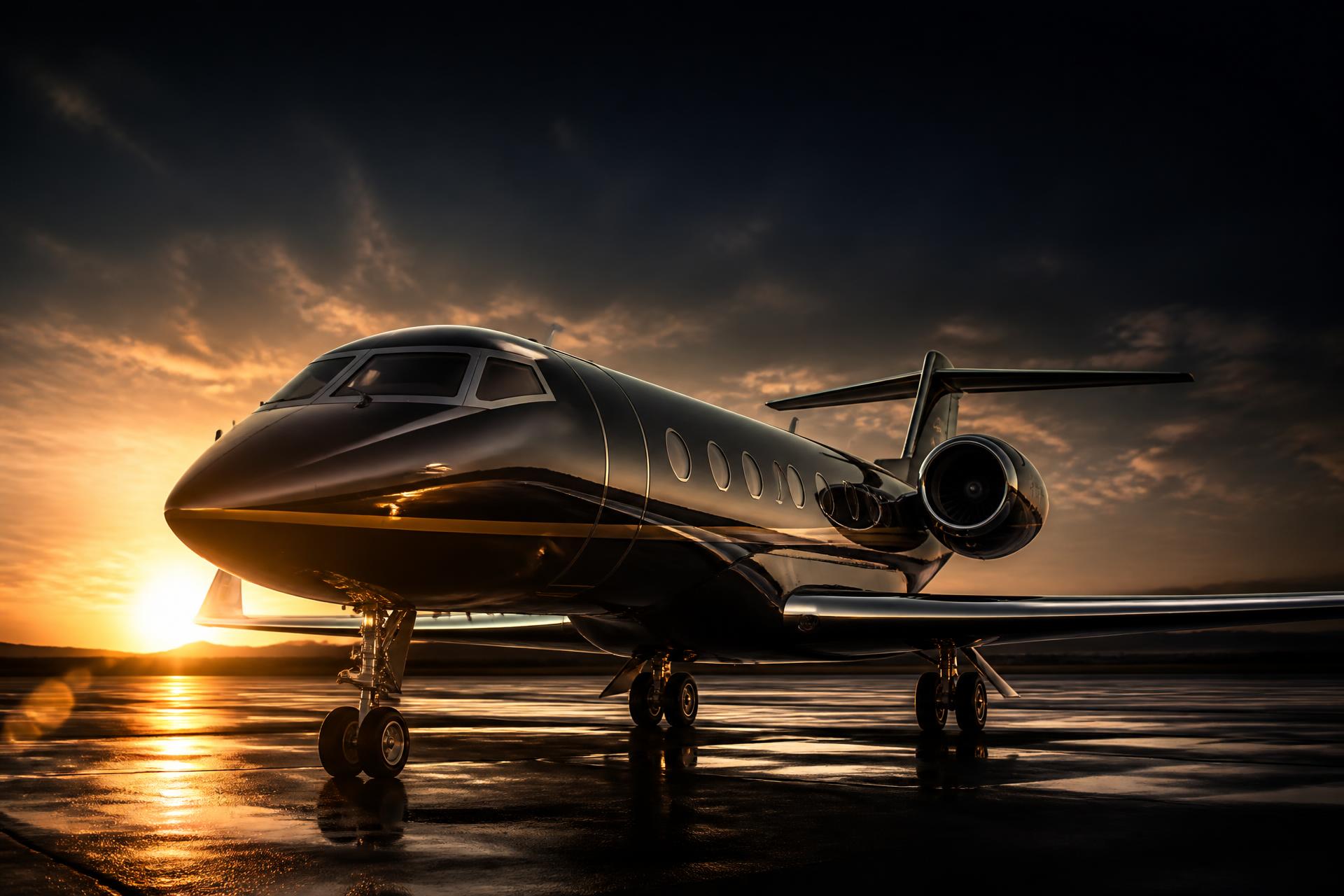 Private jet on a runway at golden hour