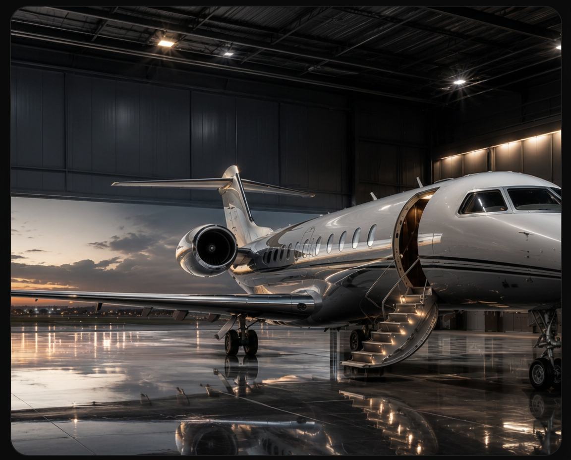 Private jet charter desk — quote request scene