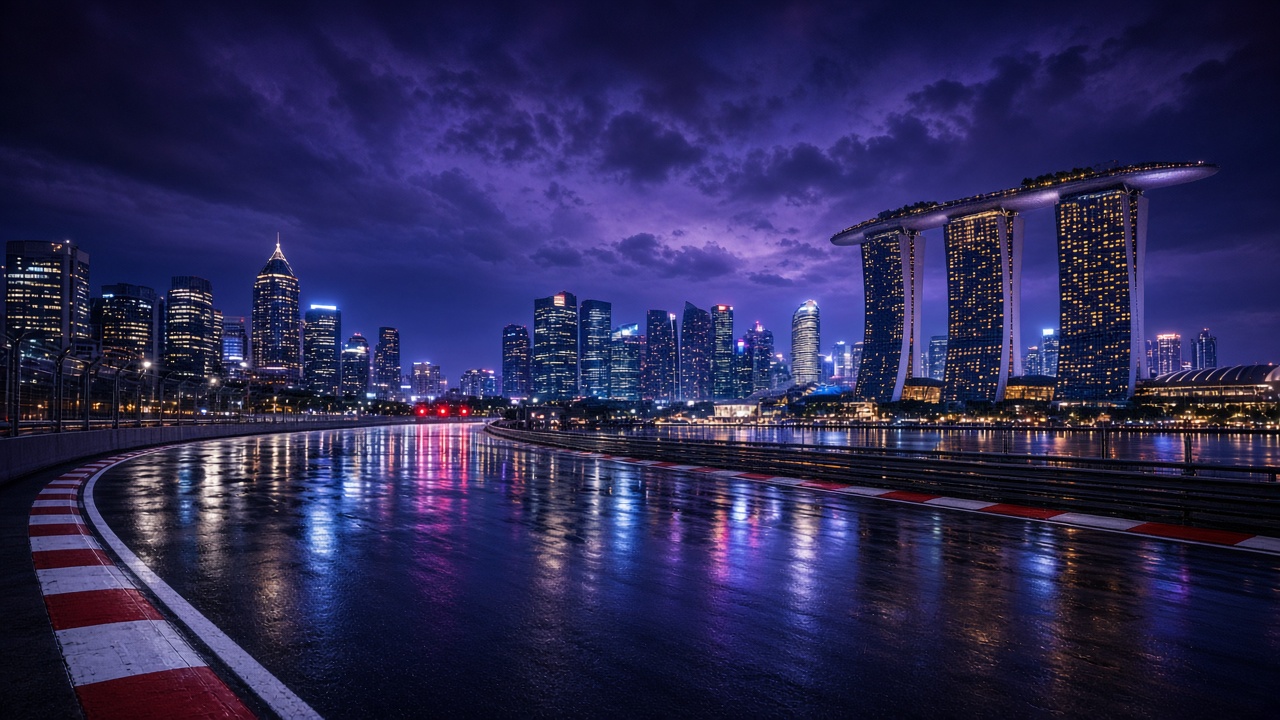 Marina Bay Street Circuit at night — Singapore Grand Prix 2026